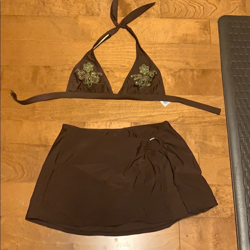 Brown bikini with attached wraparound skirt. Sz 14